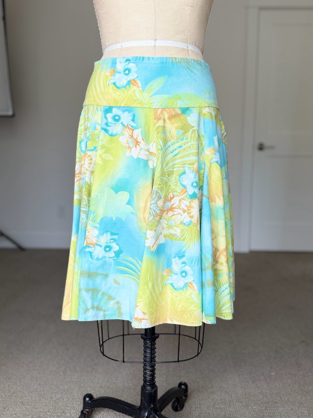 Zara Tropical Circle Skirt - Blue & Yellow